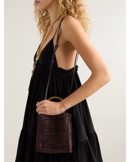 Chloé Purple Summer Banana Small Leather-Trimmed Woven Raffia Tote Bag