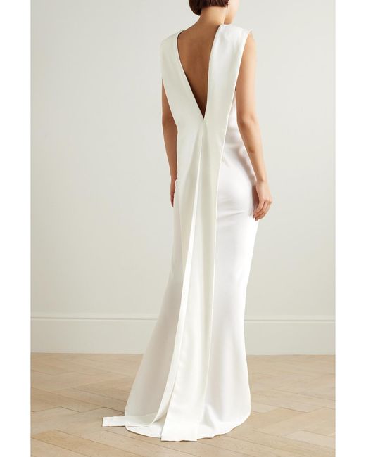 16Arlington White Sina Cape-Effect Crepe Gown