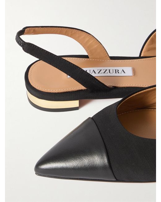 Aquazzura Black Milanese Leather-Trimmed Grosgrain Slingback Flats