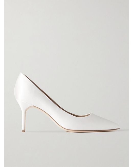 Manolo Blahnik White Bb 70 Satin Pumps