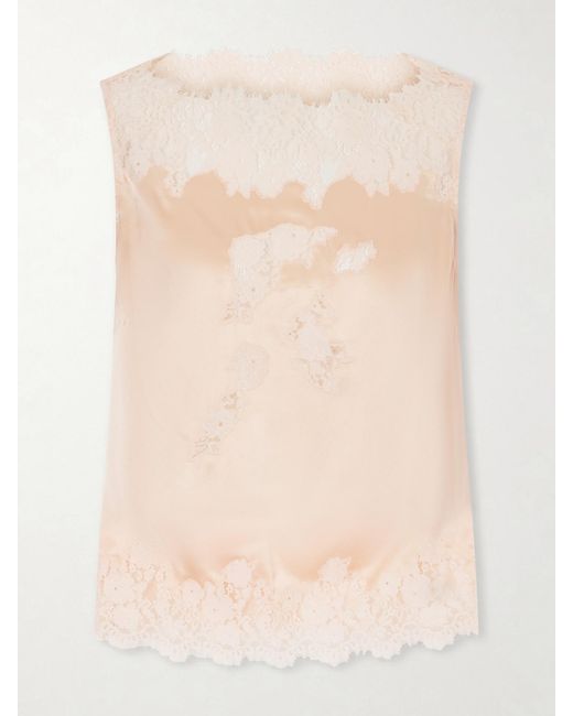Doen Natural Viviane Lace-Trimmed Silk-Satin Top
