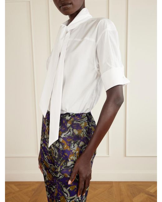Dries Van Noten White Tie-Detailed Cotton-Poplin Blouse