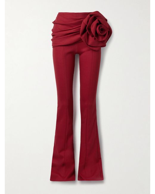 Carolina Herrera Red Bootcut-Hose Aus Einer Wollmischung Mit Falten Und Applikation