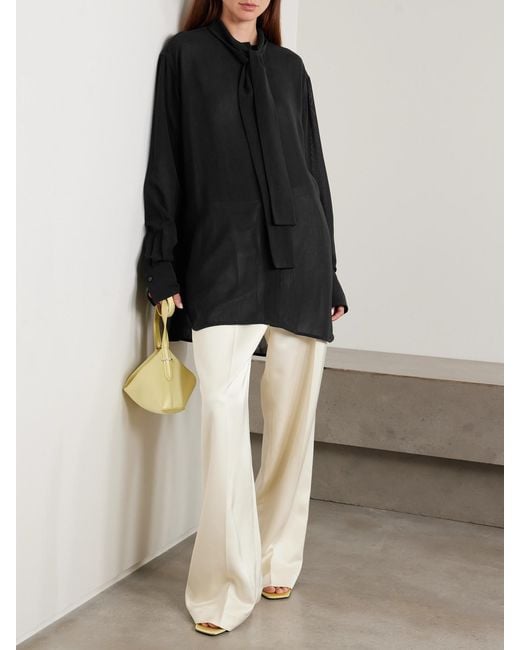 Totême  Black Tie-Neck Crepe De Chine Blouse