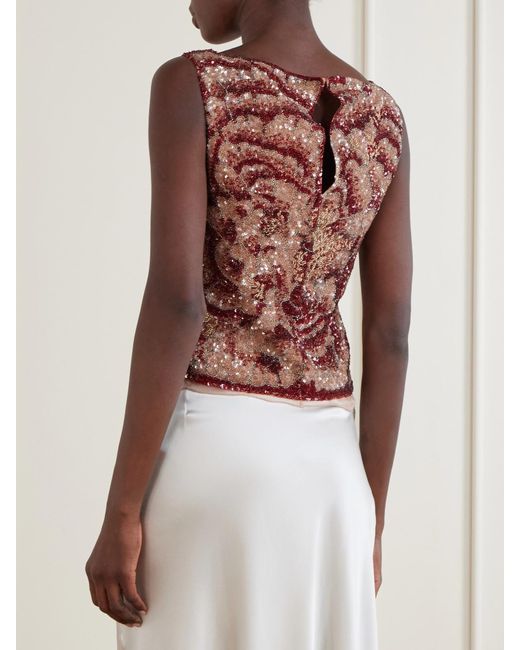 Clio Peppiatt Brown Sequin-Embellished Blouse