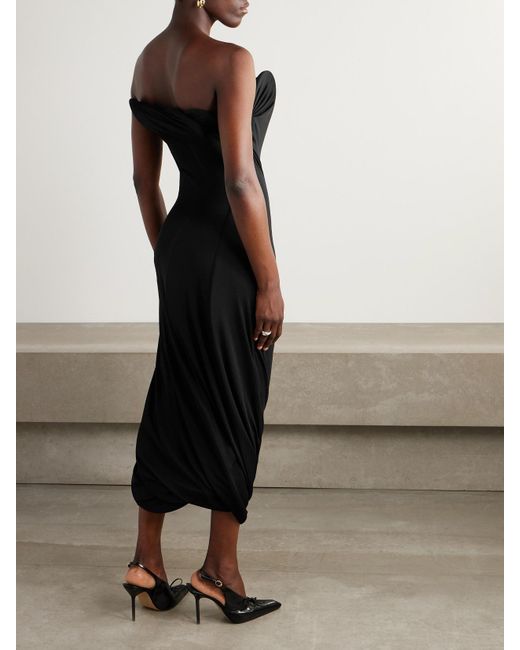 Victoria Beckham Black Trägerlose Robe Aus Jersey Mit Raffungen