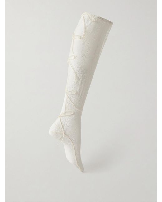 PAULINE DUJANCOURT White Seagull Lace Stay-Up Stockings