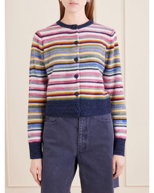 Suzie Kondi Multicolor Kandria Cropped Striped Cashmere Cardigan