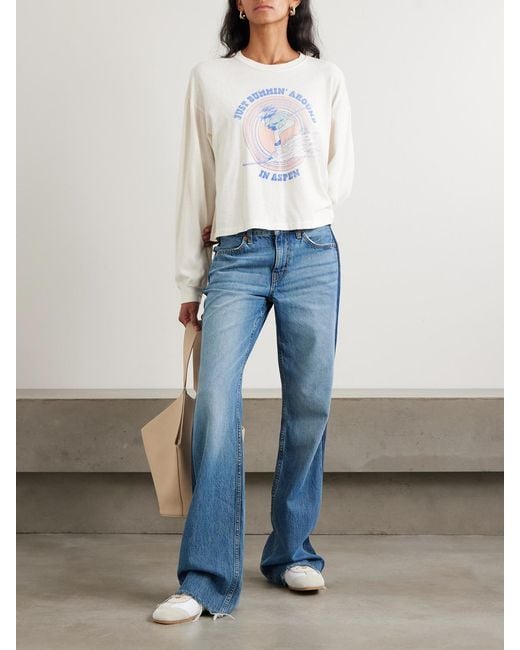 Re/done Blue The Californian Frayed Two-Tone Mid-Rise Wide-Leg Jeans
