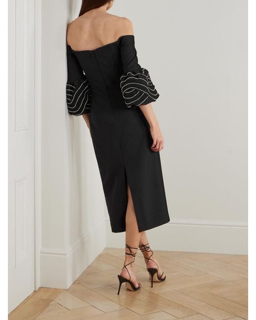 Robe Midi Épaules Nues En Crêpe À Cristaux Bellatrix Rebecca Vallance en coloris Black