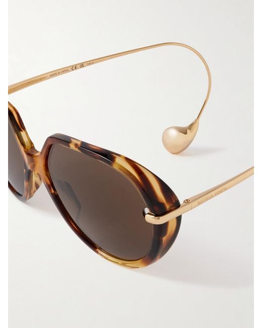 Bottega Veneta Brown Drop Round-Frame Tortoiseshell Acetate And-Tone Sunglasses