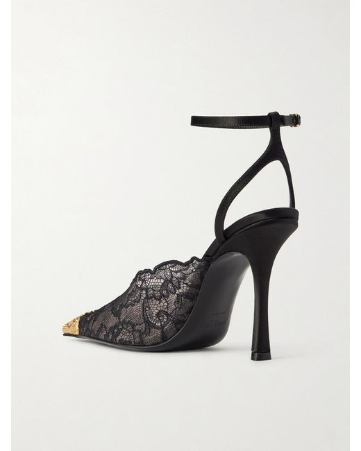 Jimmy Choo Black Faiz 100 Embellished Satin-Trimmed Lace Pumps