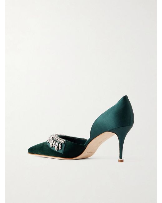 Manolo Blahnik Black Tulidor 70 Crystal-Embellished Velvet Pumps