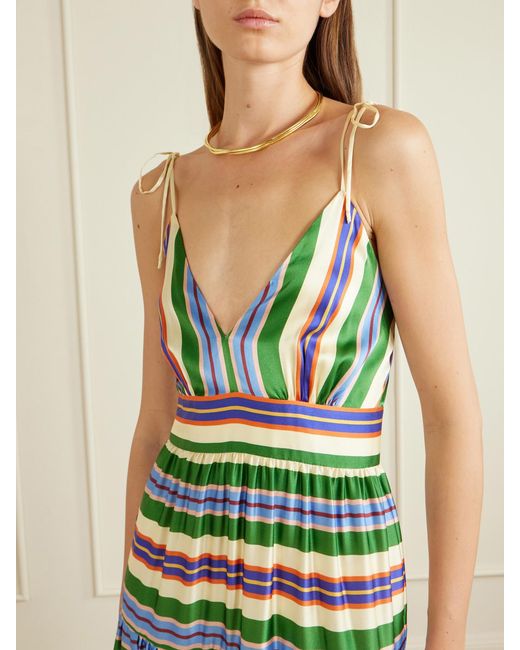 Christiano Marchelli Green Allegra Tiered Striped Silk-Blend Maxi Dress