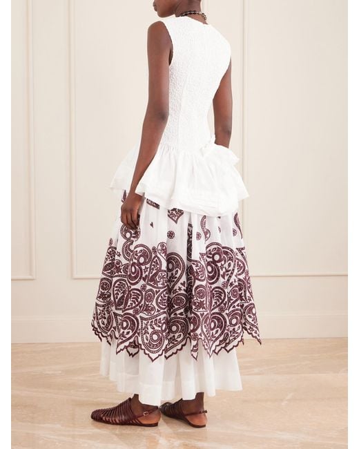 ALÉMAIS White Bobby Embroidered Cotton Midi Dress