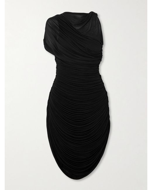 Christopher Esber Black Beach Glass Ruched Asymmetric Jersey Mini Dress