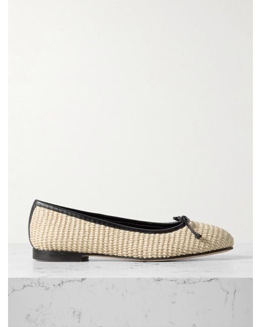 Manolo Blahnik White Veralli Ballerinas Aus Raffiabast Mit Lederbesätzen