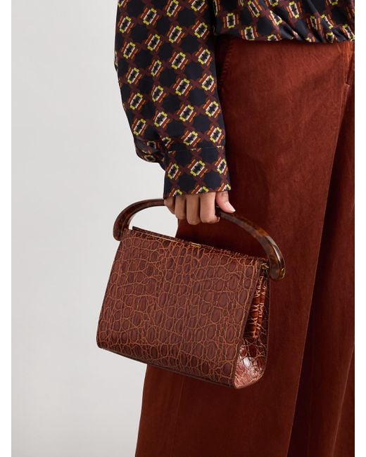 Dries Van Noten Brown Tote Aus Leder Mit Krokodileffekt