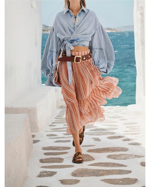Zimmermann Blue Cropped Wrap-Effect Denim Top
