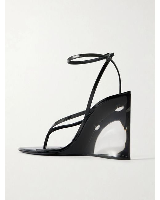 Alaïa White Tong 90 Patent-Leather Wedge Sandals