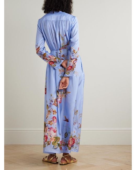 Robe Longue En Soie À Imprimé Fleuri Et À Fronces Patience Zimmermann en coloris Blue