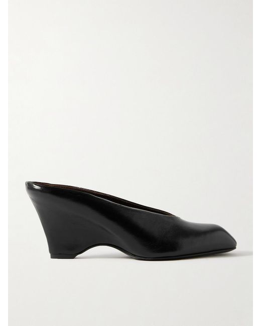 Khaite Black Colt Leather Mules