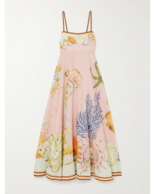 ALÉMAIS White Sam Pauletto Nereids Shirred Printed Linen-Gauze Midi Dress