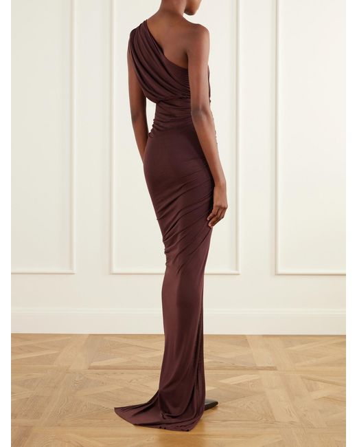 Rick Owens Purple Avra One-Shoulder Ruched Jersey Maxi Dress