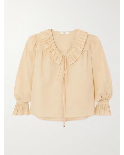 Chloé Natural Ruffled Cotton-Voile Blouse