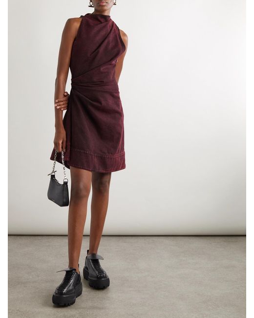 Alexander McQueen Purple Asymmetrisches Minikleid Aus Denim Mit Raffungen