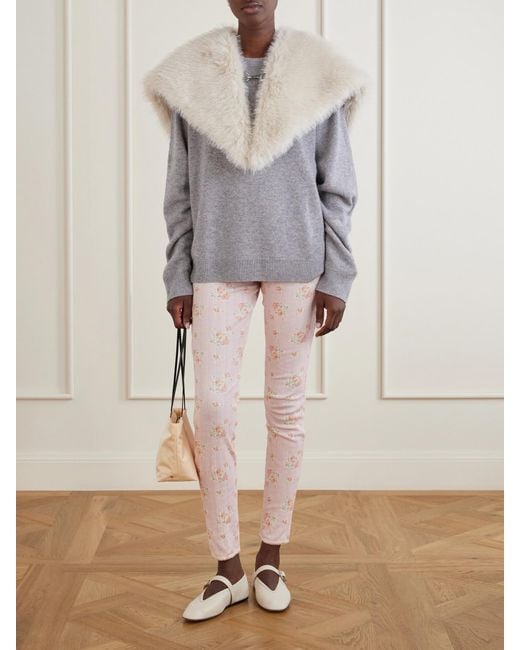 Simone Rocha Pink Ruffled Floral-Print Pointelle-Knit Cotton-Jersey Leggings