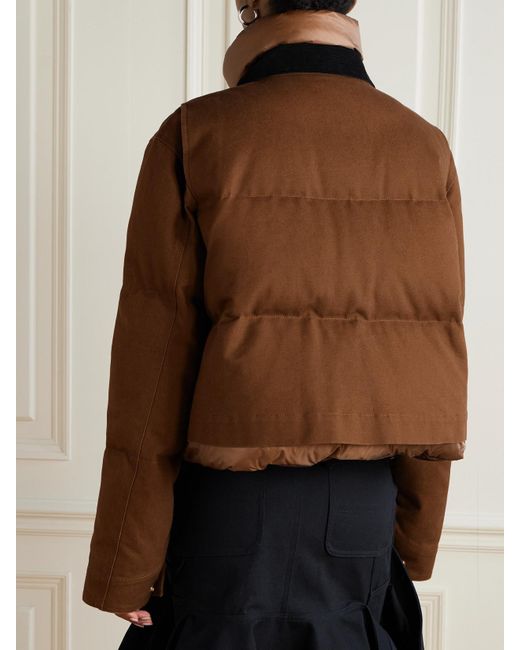 Sacai Brown Carhartt Wip Cropped Corduroy-Trimmed Quilted Shell And Cotton-Canvas Down Jacket