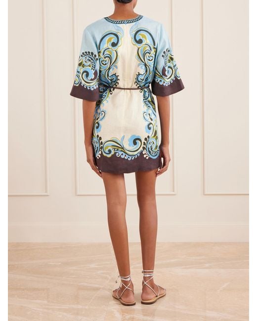ALÉMAIS Blue Natalia Printed Linen Mini Dress