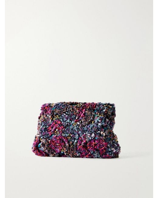Dries Van Noten Blue Bead-Embellished Embroidered Clutch