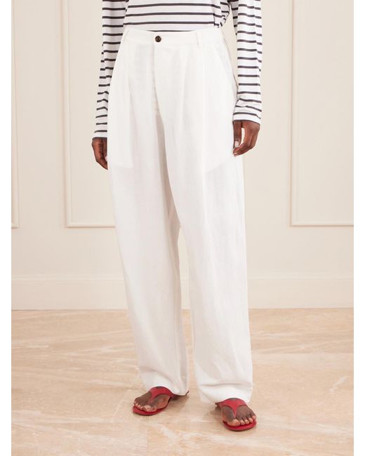 Jamie Haller White Tapered Linen-Blend Pants