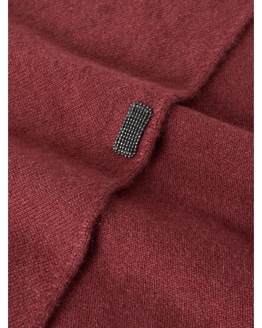 Brunello Cucinelli Red Bead-Embellished Cashmere Scarf