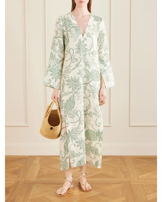 Lemlem White Theodora Printed Linen Maxi Dress