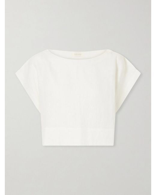 Suzie Kondi White Kori Cropped Linen Top