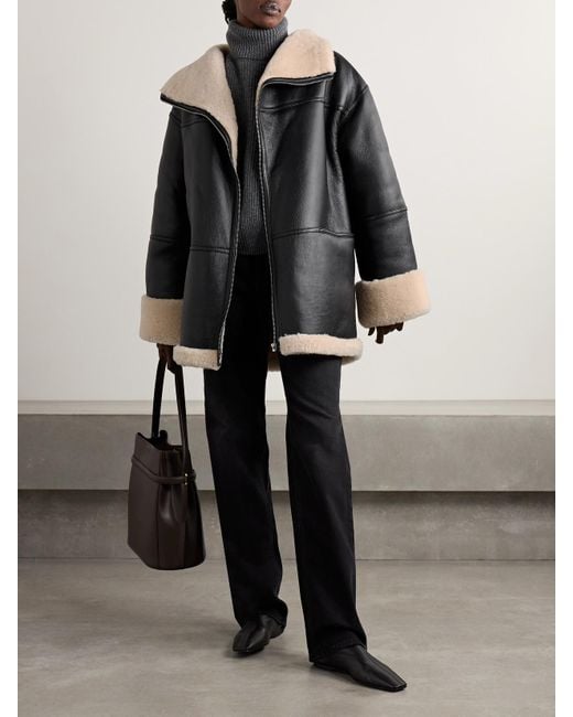 Veste En Peau Lainée Bicolore Totême  en coloris Black