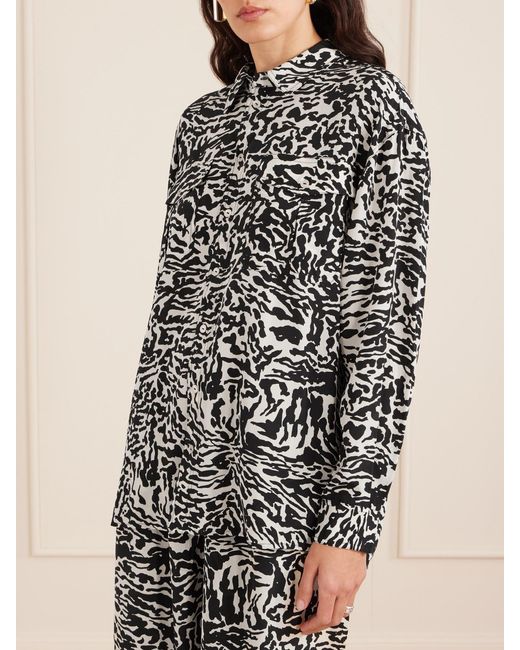 Ulla Johnson Black Soren Zebra-Print Silk Crepe De Chine Shirt