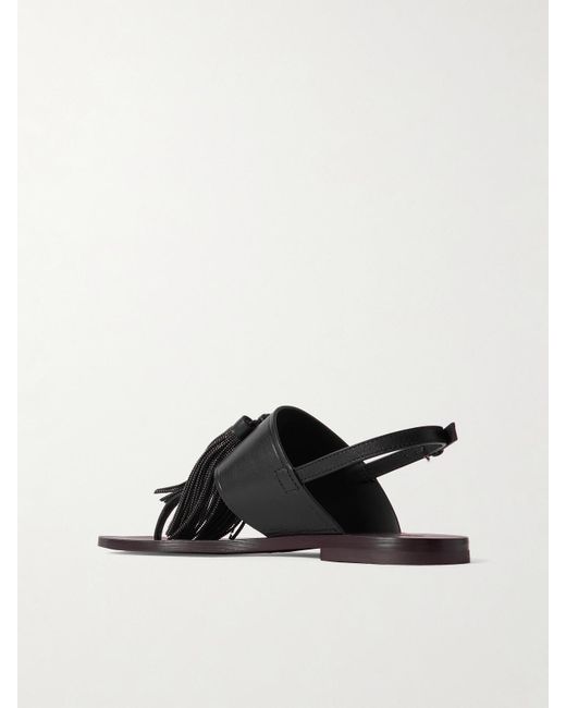 Brunello Cucinelli Black Sandalen Aus Leder Mit Troddeln Und Zierperlen