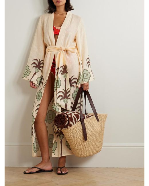 Johanna Ortiz Natural Boa Whisper Belted Printed Linen Coverup