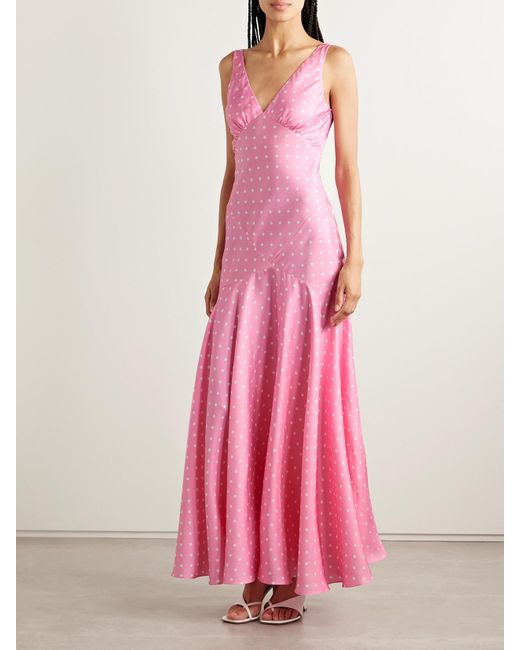 Rodarte Pink Embellished Polka-Dot Silk-Satin Twill Gown