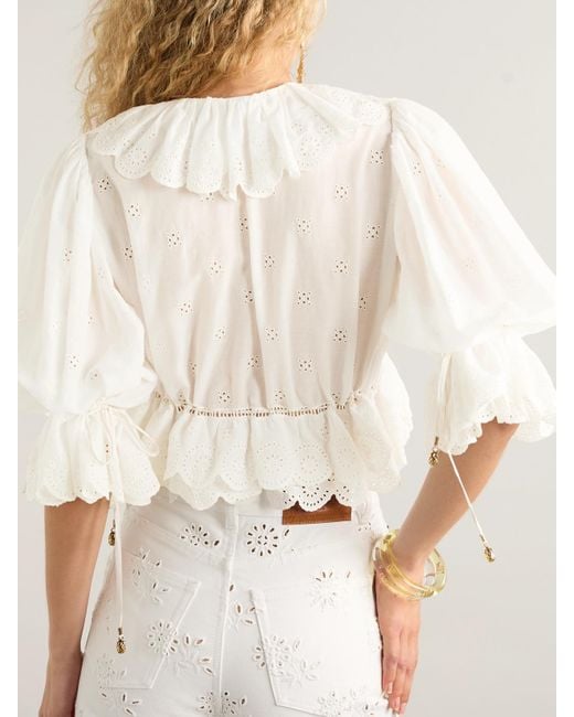 Chloé Natural Cropped Ruffled Broderie Anglaise Cotton-Voile Blouse