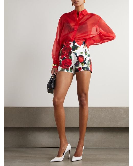 Short En Popeline De Coton À Imprimé Fleuri Dolce & Gabbana en coloris Red