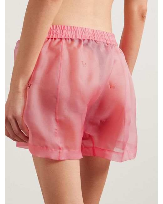Kiki de Montparnasse Pink Laser-Cut Silk-Organza Shorts