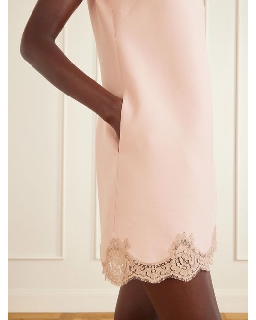 Valentino Garavani Natural Lace-Trimmed Wool And Silk-Blend Crepe Mini Dress