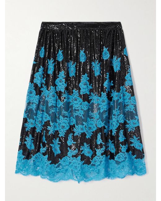 Rabanne Blue Lace-Trimmed Chainmail Midi Skirt