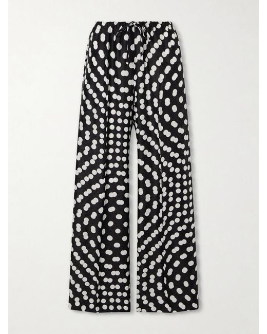 Dries Van Noten White Puvis Polka-Dot Satin Straight-Leg Pants