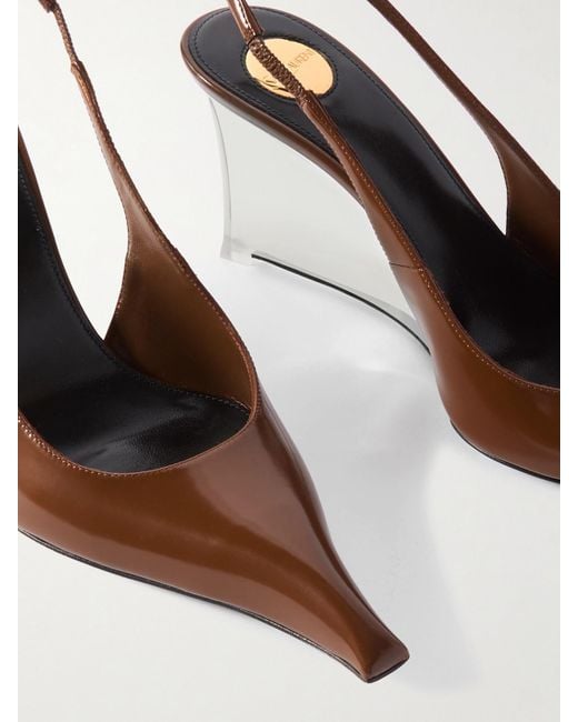 Saint Laurent White Miller Slingback-Pumps Aus Lackleder Mit Keilabsatz